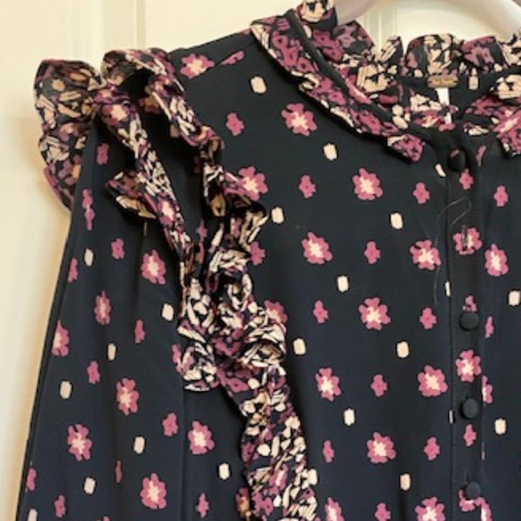 Free People Calico Skies Ruffle Button Down Midi Dress Floral Black/Purple XS - Picture 5 of 16